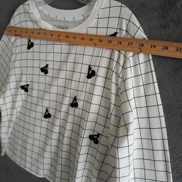 Carbon Copy Cropped Top Womens Large White Embroidered Cherries Black Stripes - Picture 5 of 8